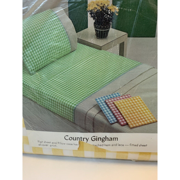 Vtg NOS JP Stevens Utica‎ Full Flat Sheet No Iron Yellow Checkered Retro Cottage - Picture 6 of 6